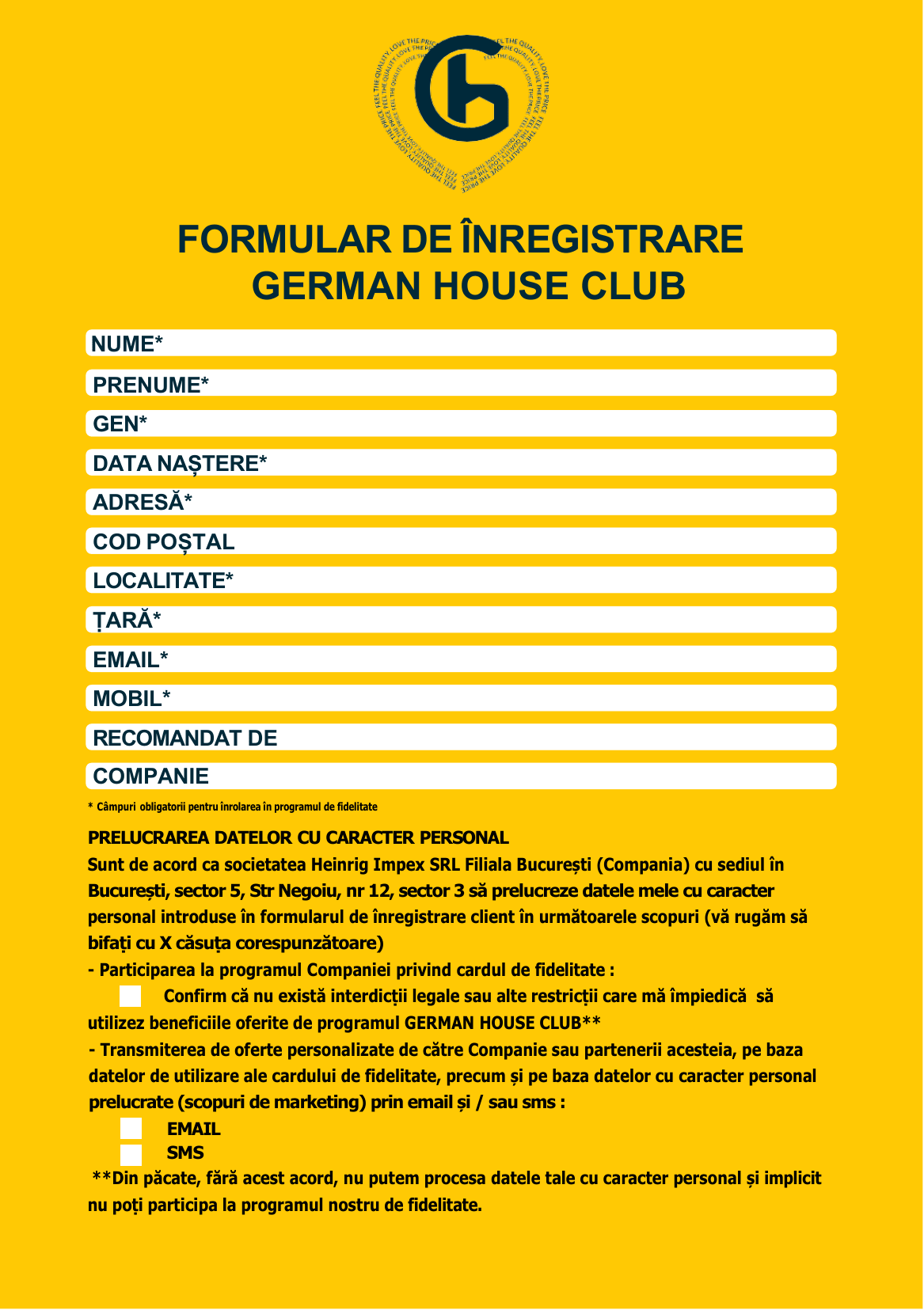 Formular de înregistrare German House Club